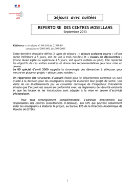 Répertoire Départemental Des Centres Agréés Au 01-09