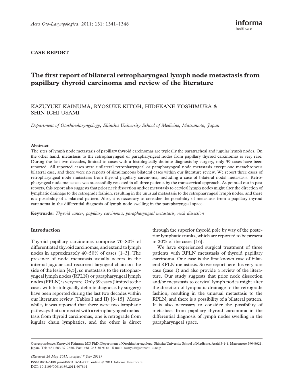 The First Report of Bilateral Retropharyngeal Lymph Node