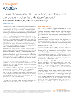 Transaction-Related Tax Deductions and the Worst Words Ever Spoken by a Deal Professional by Glenn D