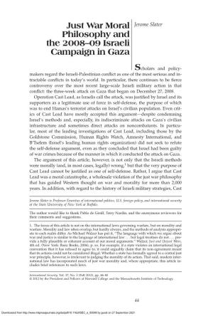 Just War Moral Philosophy and the 2008–09 Israeli Campaign in Gaza