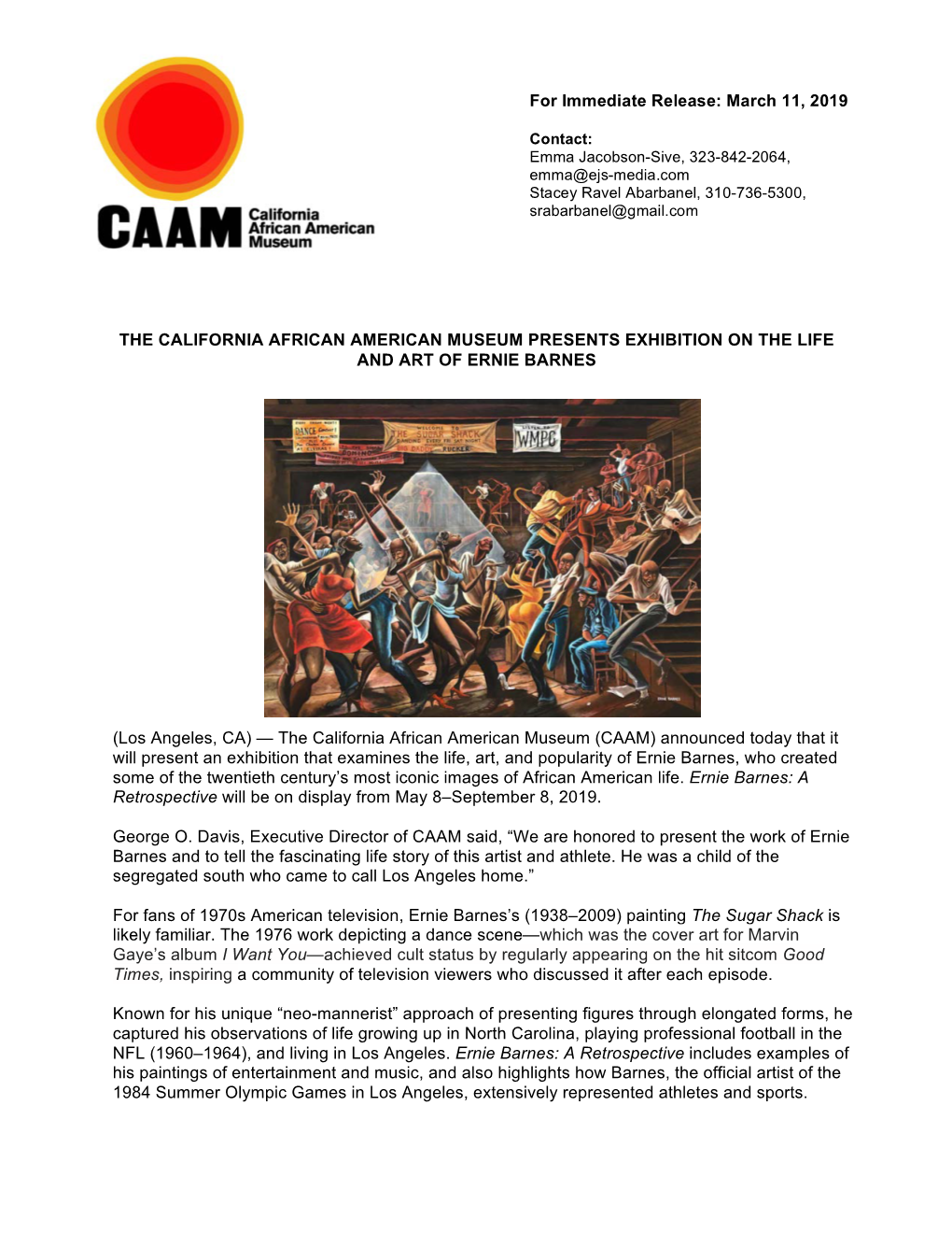 The California African American Museum Presents Exhibition on the Life and Art of Ernie Barnes