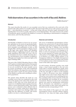 Field Observations of Sea Cucumbers in the North of Baa Atoll, Maldives Frédéric Ducarme1,*