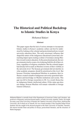 The Historical and Political Backdrop to Islamic Studies in Kenya