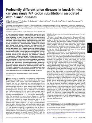 Prion Diseases in Knock-In Mice Carrying Single Prp Codon Substitutions Associated with Human Diseases