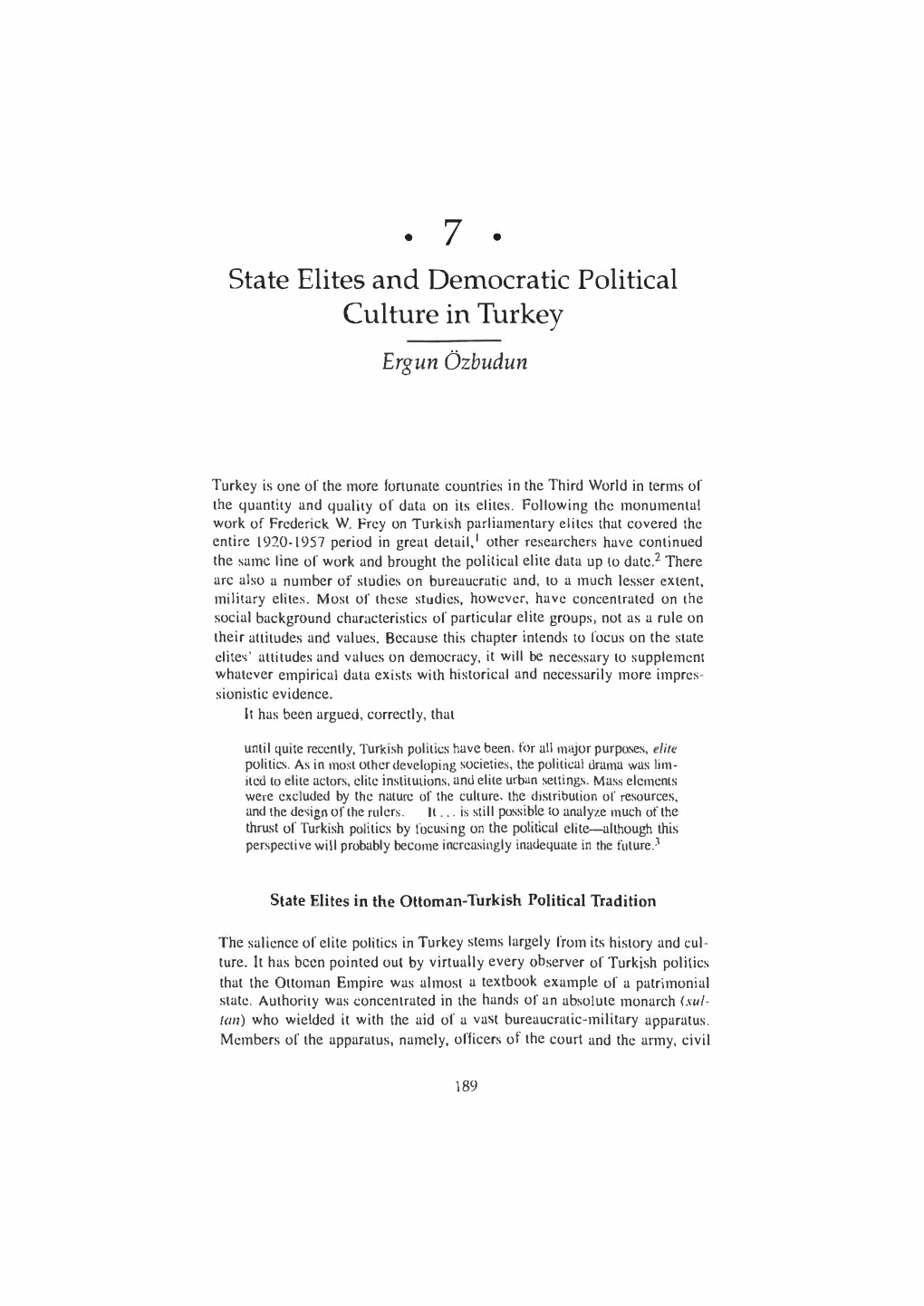 State Elites and Democratic Political Culture in Turkey Ergun Ozbudun