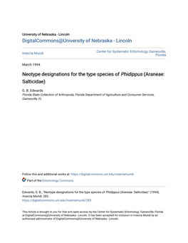 Neotype Designations for the Type Species of Phidippus (Araneae: Salticidae)