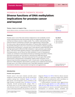 Diverse Functions of DNA Methylation: Implications for Prostate Cancer and Beyond