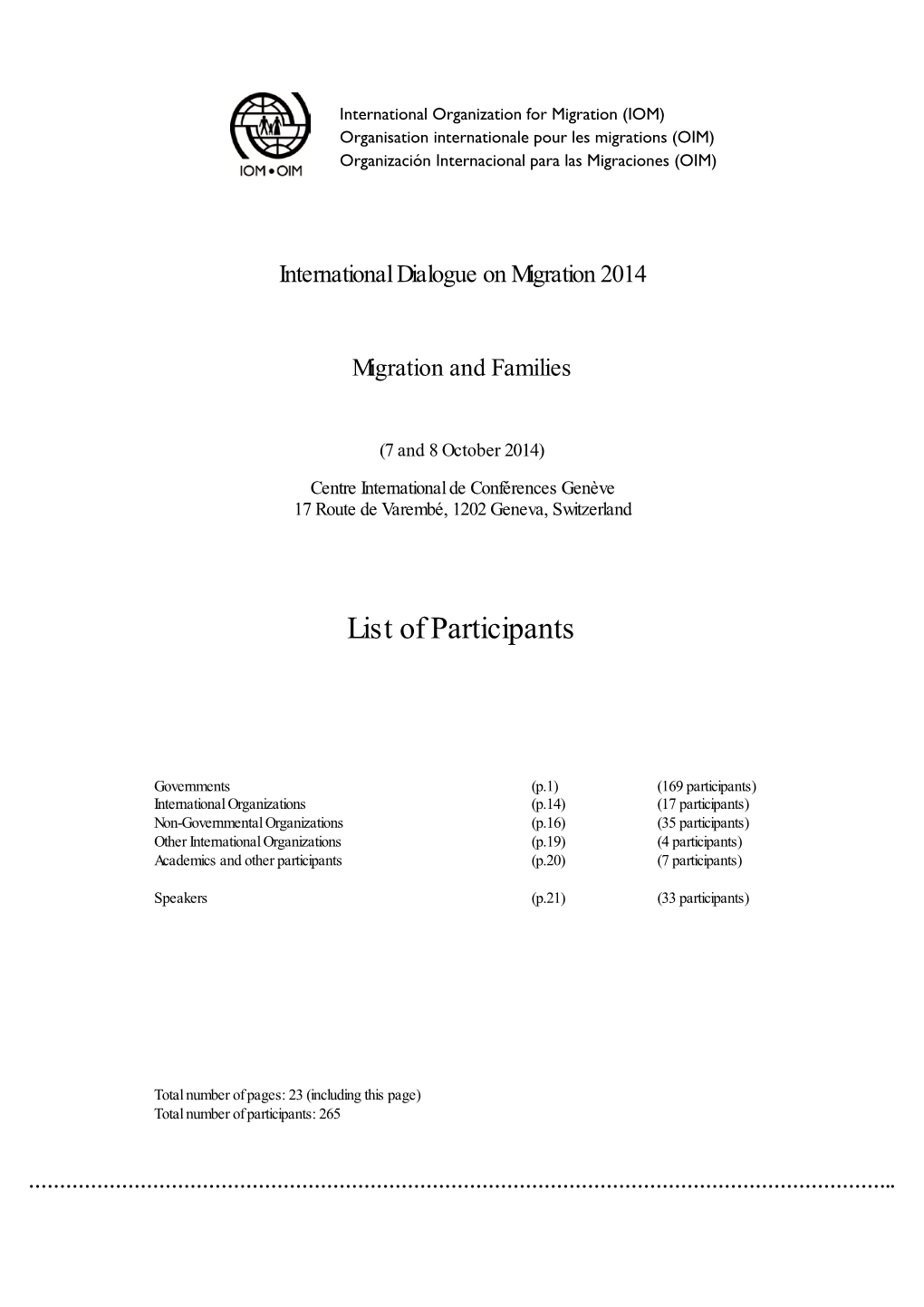 Final List of Participants, IDM October 2014