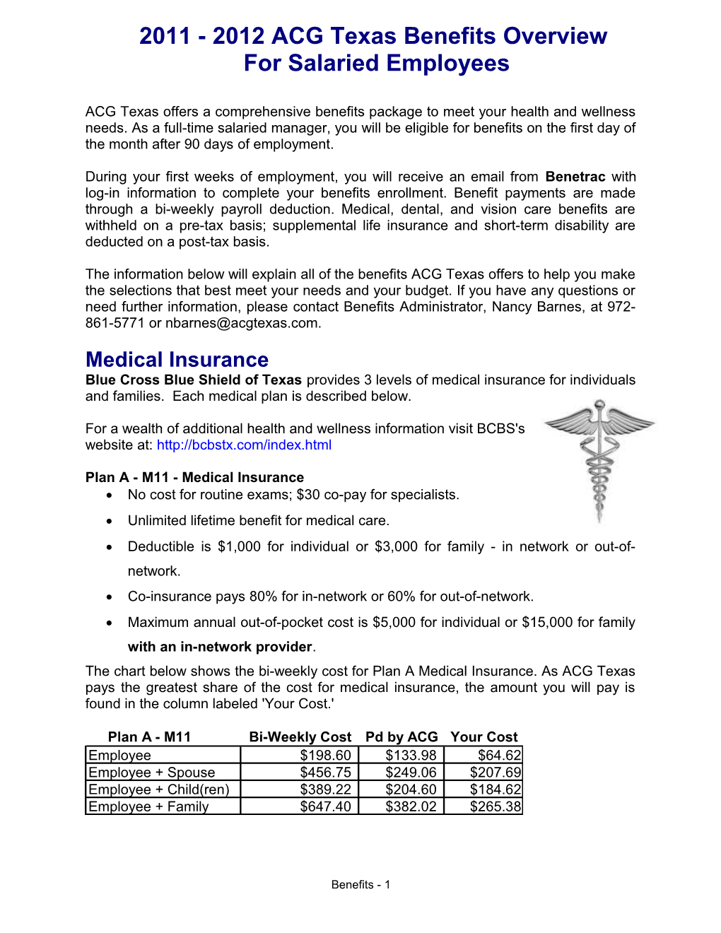 2011 - 2012 ACG Texas Benefits Overview