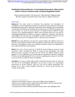 What Predicts COVID-19 Vaccine Hesitancy Better Among the Bangladeshi Adults?