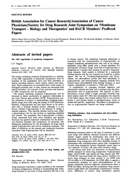 Membrane Transport - Biology and Therapeutics' and BACR Members' Proffered Papers