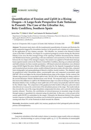 Quantification of Erosion and Uplift in a Rising Orogen—A Large-Scale Perspective