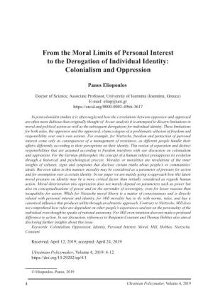 From the Moral Limits of Personal Interest to the Derogation of Individual Identity: Colonialism and Oppression