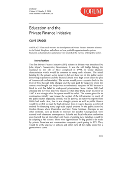 Education and the Private Finance Initiative