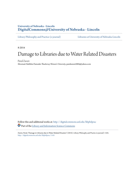 Damage to Libraries Due to Water Related Disasters Parul Zaveri Shreemati Nathibai Damodar Thackersey Women's University, Parulzaveri2004@Yahoo.Co.In