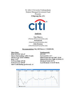 St. John's University Undergraduate Student Managed Investment Fund Presents: Citigroup Inc. (C) Analysts