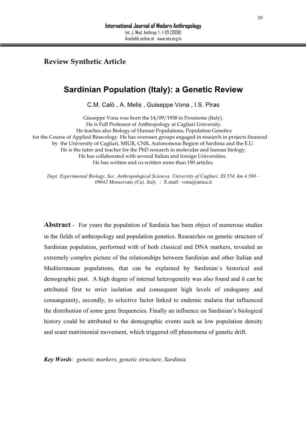 Sardinian Population (Italy): a Genetic Review