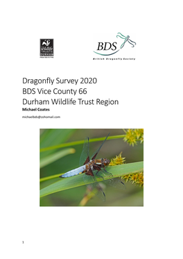 Dragonfly Survey 2020 BDS Vice County 66 Durham Wildlife Trust Region Michael Coates Michaelbds@Zohomail.Com