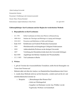 Lachmann, Textkritische Methode