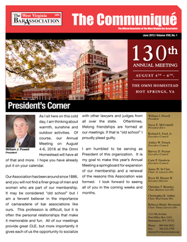 The Communique the Official Newsletter of the West Virginia Bar Association