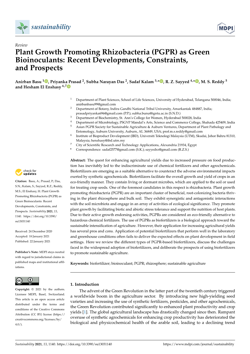 Plant Growth Promoting Rhizobacteria (PGPR) As Green Bioinoculants: Recent Developments, Constraints, and Prospects