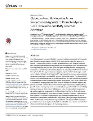 Clobetasol and Halcinonide Act As Smoothened Agonists to Promote Myelin Gene Expression and Rxrγ Receptor Activation