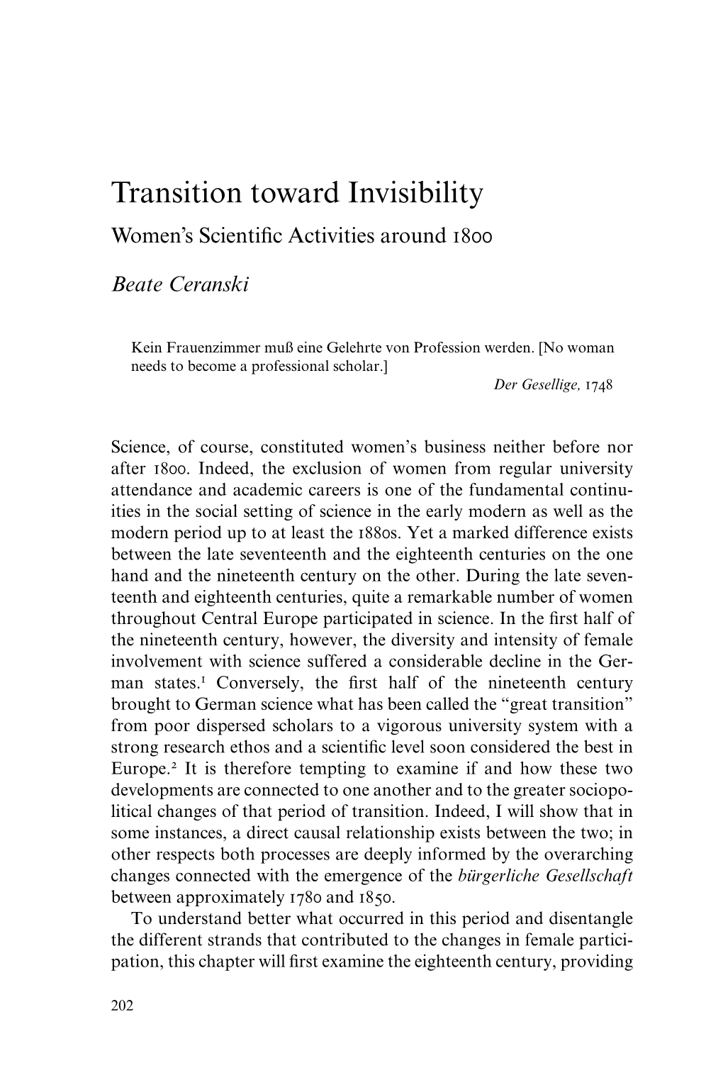 Transition Toward Invisibility Women’S Scienti‹C Activities Around 1800