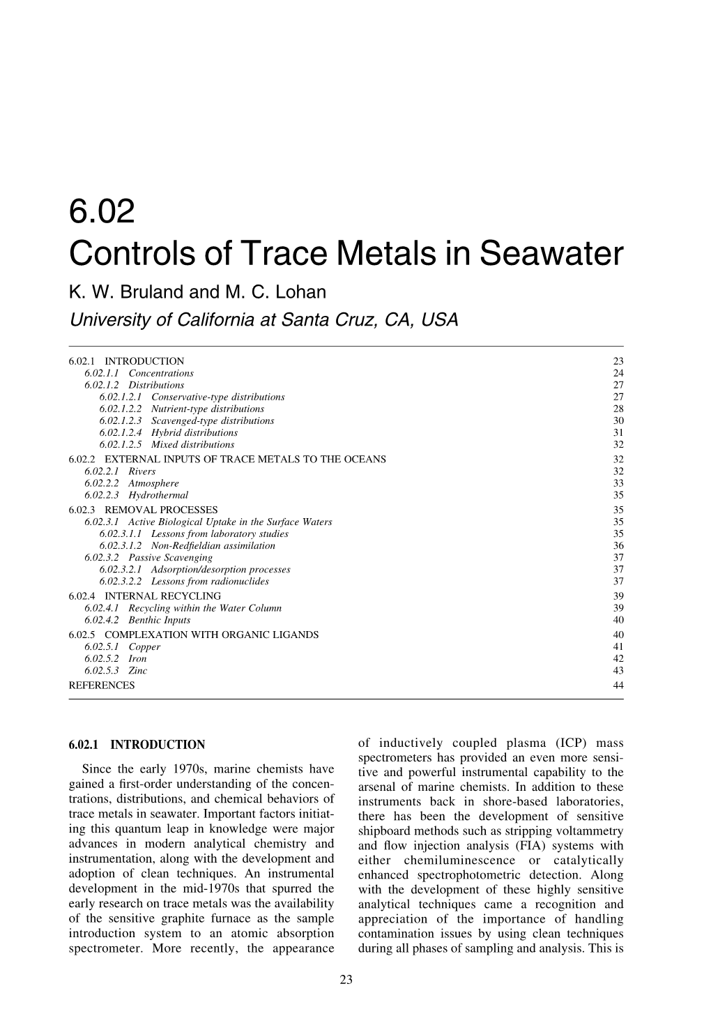 Controls of Trace Metals in Seawater. In