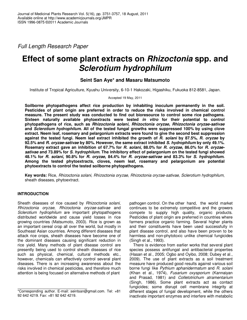 Effect of Some Plant Extracts on Rhizoctonia Spp. and Sclerotium Hydrophilum
