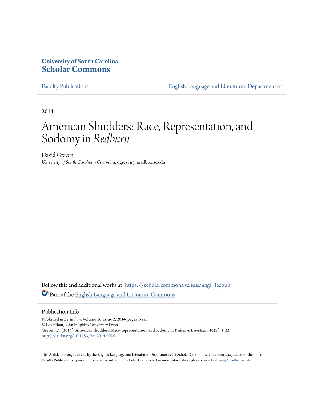 Race, Representation, and Sodomy in <I>Redburn</I>