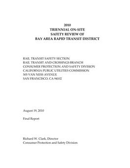 2010 Triennial On-Site Safety Review of Bay Area Rapid Transit District