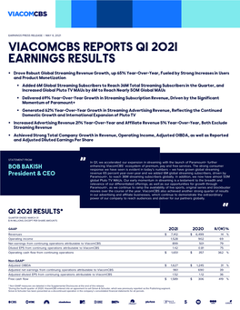 Viacomcbs Reports Q1 2021 Earnings Results