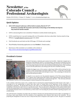 Newsletter of the Colorado Council of Professional Archæologists