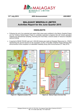 MALAGASY MINERALS LIMITED Activities Report for the June Quarter 2015