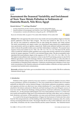 Assessment the Seasonal Variability and Enrichment of Toxic Trace Metals Pollution in Sediments of Damietta Branch, Nile River, Egypt