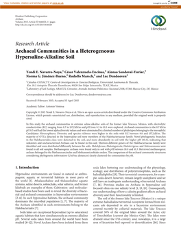 Research Article Archaeal Communities in a Heterogeneous Hypersaline-Alkaline Soil