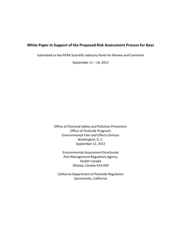 White Paper in Support of the Proposed Risk Assessment Process for Bees
