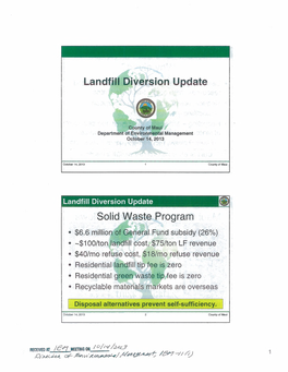 Solid Waste Program Landfill Diversion Update