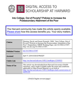 Into College, out of Poverty? Policies to Increase the Postsecondary Attainment of the Poor