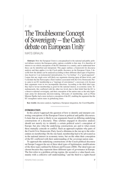 The Troublesome Concept of Sovereignty – the Czech Debate on European Unity 1 MATS BRAUN