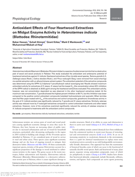 Antioxidant Effects of Four Heartwood Extractives on Midgut Enzyme Activity in Heterotermes Indicola (Blattodea: Rhinotermitidae)