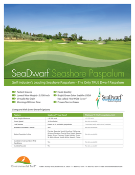Seadwarf Golf Industry’S Leading Seashore Paspalum – the Only TRUE Dwarf Paspalum