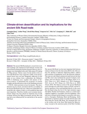 Climate-Driven Desertification and Its Implications for the Ancient Silk Road Trade