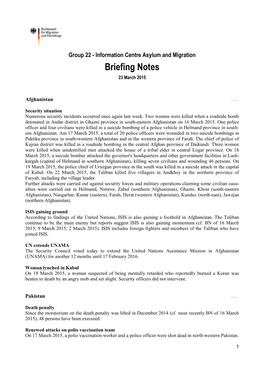 Briefing Notes 23 March 2015