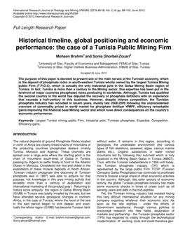 Historical Timeline, Global Positioning and Economic Performance: the Case of a Tunisia Public Mining Firm