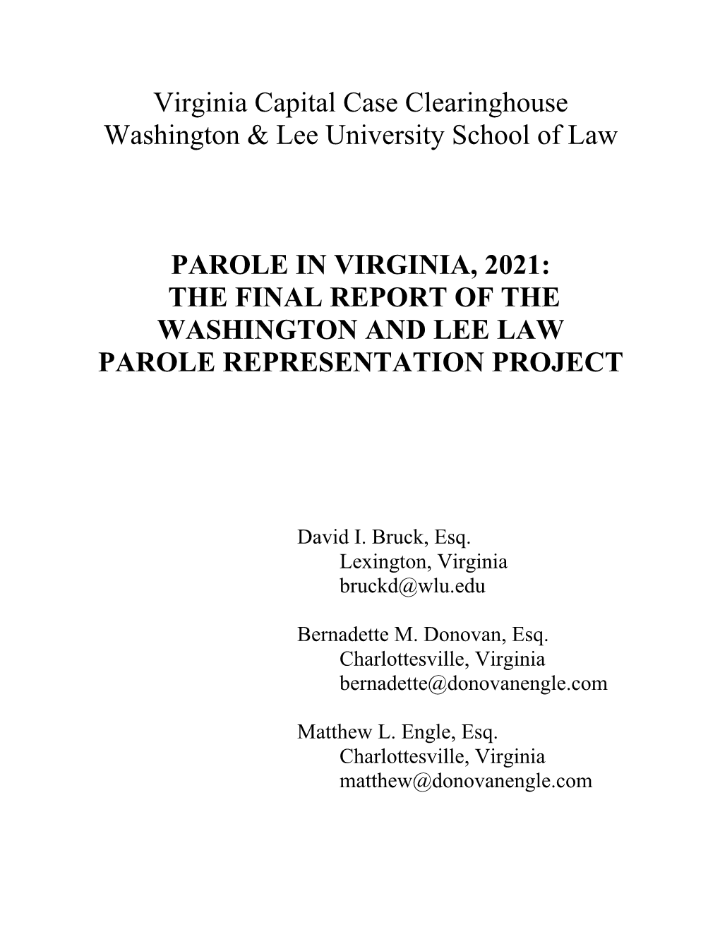 Virginia Capital Case Clearinghouse Washington & Lee University