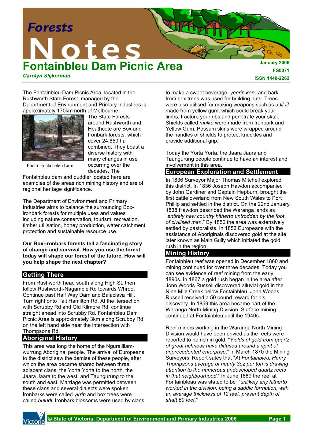 Fontainbleu Dam Picnic Area FS0071 Carolyn Slijkerman ISSN 1440-2262