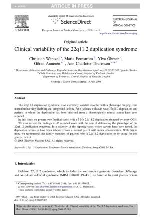 Clinical Variability of the 22Q11.2 Duplication Syndrome