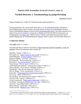 Nordisk Litteratur 1: Tekstkunnskap Og Sjangerforståing