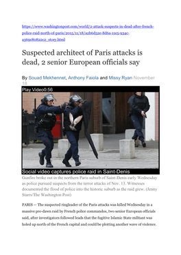 Suspected Architect of Paris Attacks Is Dead, 2 Senior European Officials Say